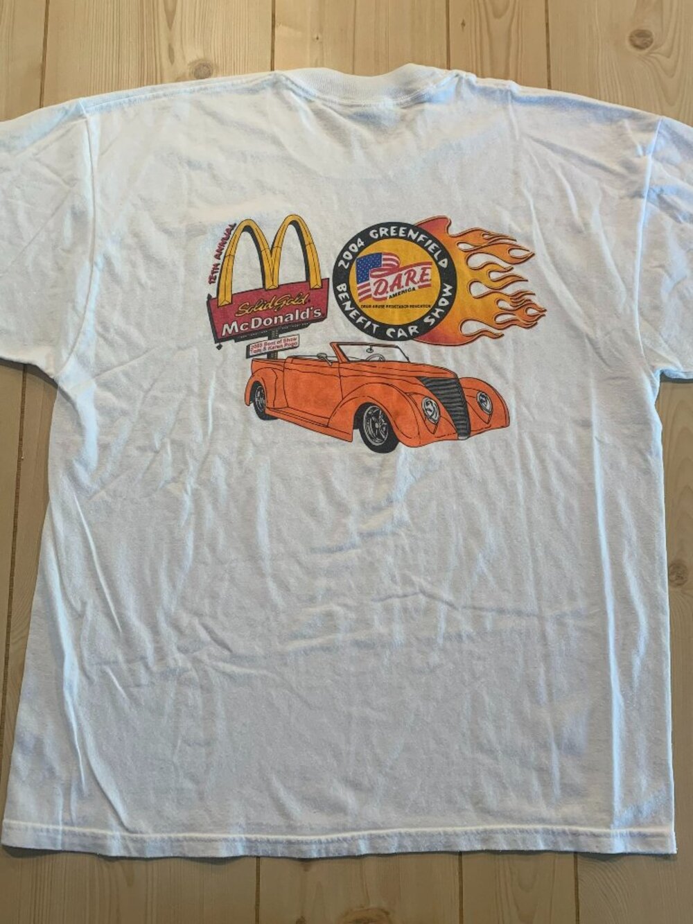 Vintage Y2K Solid Gold McDonald's DARE Car Show 2004 Volunteer T-Shirt Size XL